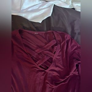 burgundy long sleeves with criss cross front